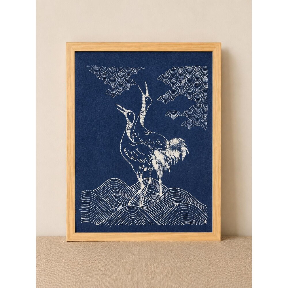 Handmade Crane Textile Wall Art | Indigo Batik Wall Hanging | Bird Zen Home